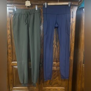 Lululemon pants set Green Joggers and Navy Leggings size 4